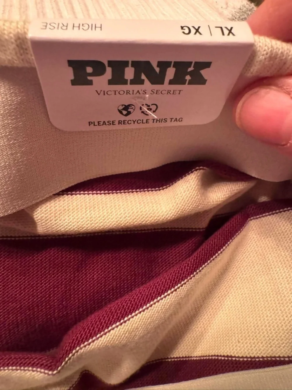 PINK VICTORIAS SECRET Mini Skirt in Cream and Burgundy XL waist 32in length 15in